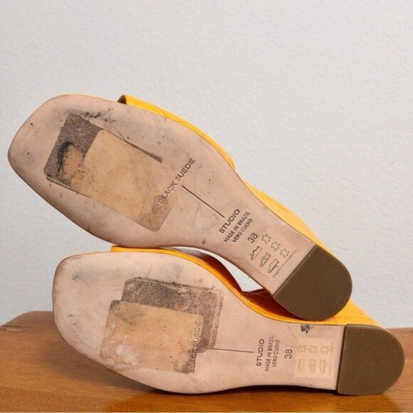 NEW Black Suede Studio Paloma Leather Wedge Heel 38 Bright Marigold Sandal Croc - Picture 7 of 9